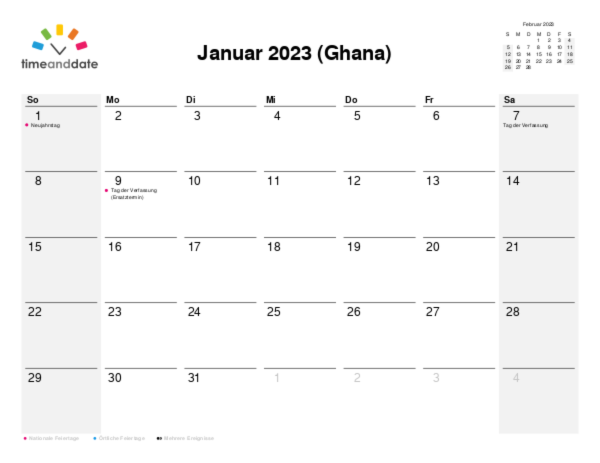Kalender für 2023 in Ghana