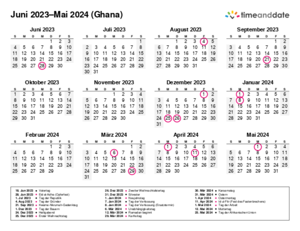 Kalender für 2023 in Ghana