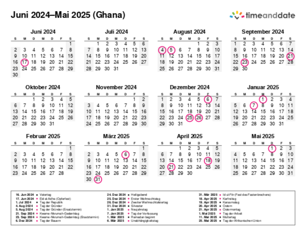 Kalender für 2024 in Ghana