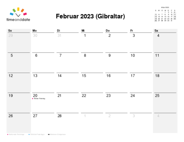 Kalender für 2023 in Gibraltar