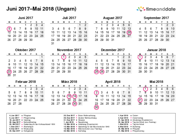 Kalender für 2017 in Ungarn
