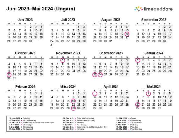 Kalender für 2023 in Ungarn