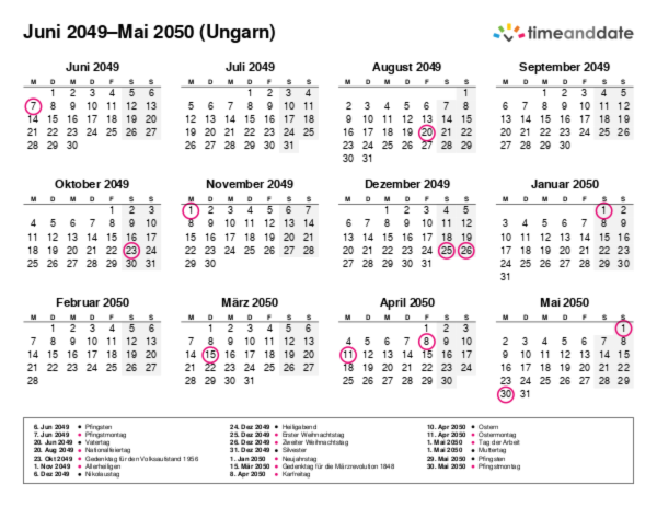 Kalender für 2049 in Ungarn