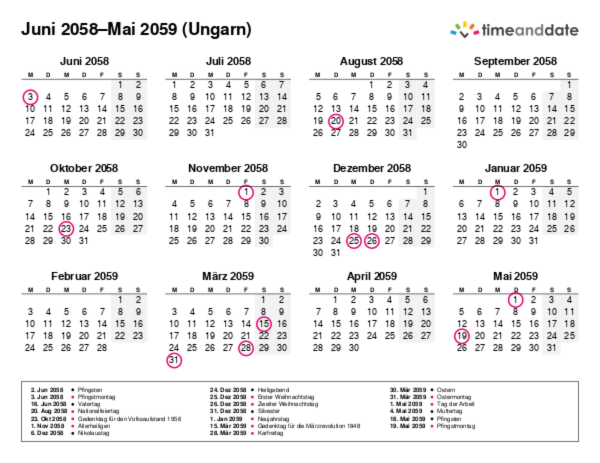 Kalender für 2058 in Ungarn