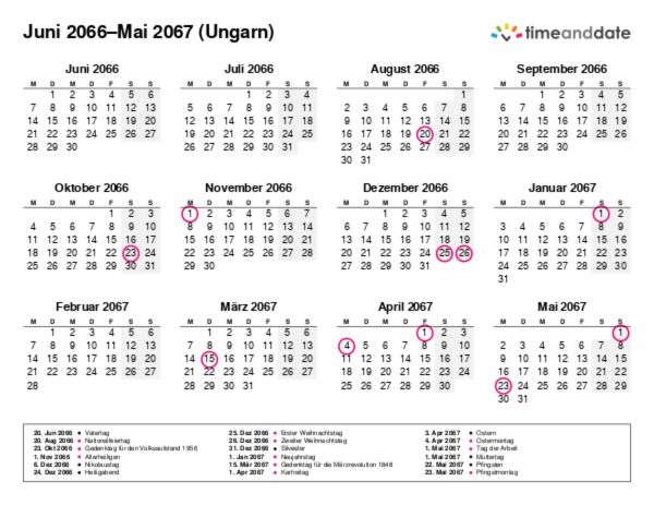 Kalender für 2066 in Ungarn
