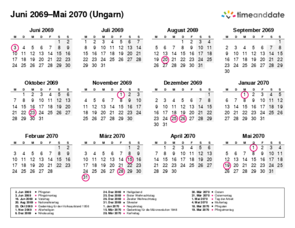 Kalender für 2069 in Ungarn