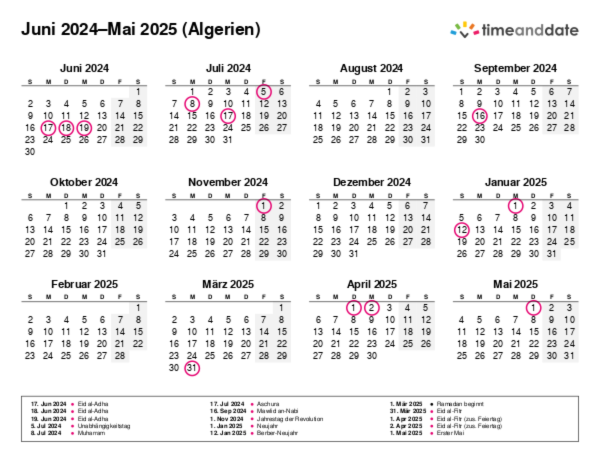 Kalender für 2024 in Algerien