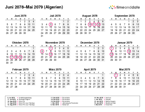 Kalender für 2078 in Algerien