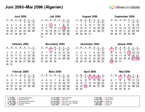Kalender für 2095 in Algerien