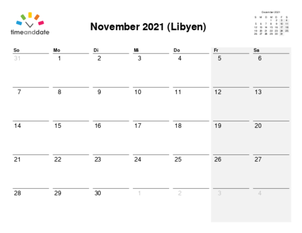 Kalender für 2021 in Libyen