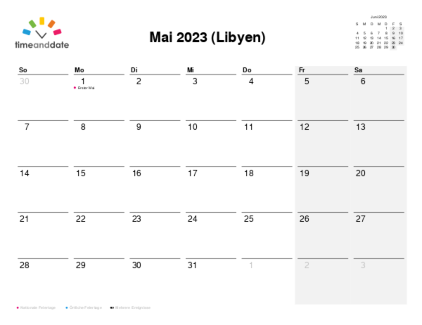 Kalender für 2023 in Libyen