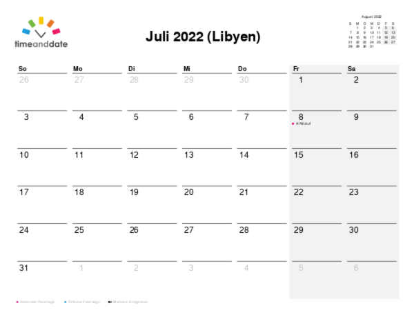 Kalender für 2022 in Libyen