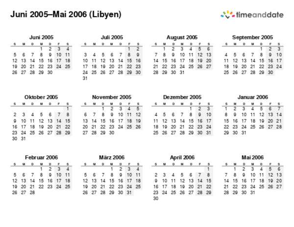 Kalender für 2005 in Libyen