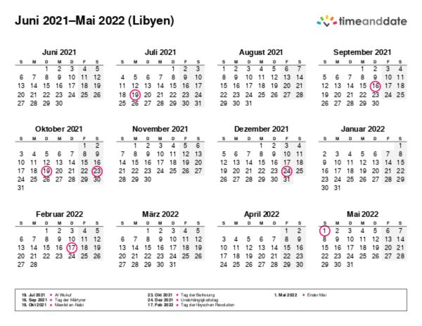 Kalender für 2021 in Libyen
