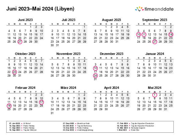 Kalender für 2023 in Libyen
