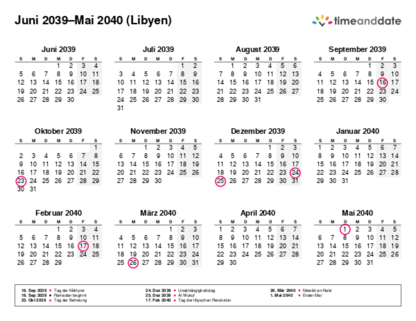 Kalender für 2039 in Libyen