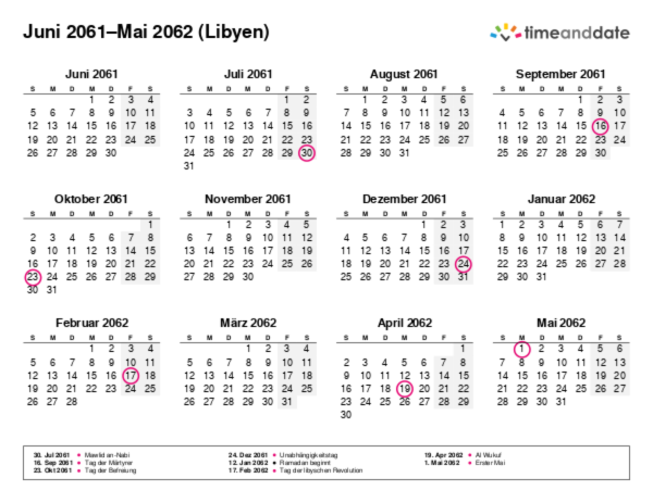 Kalender für 2061 in Libyen
