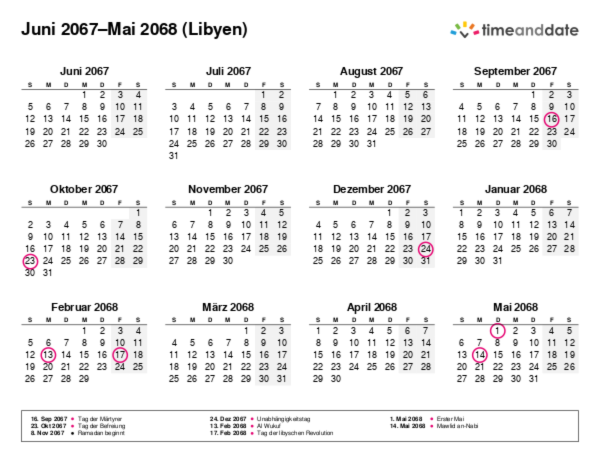Kalender für 2067 in Libyen