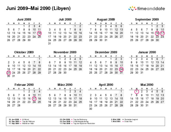 Kalender für 2089 in Libyen
