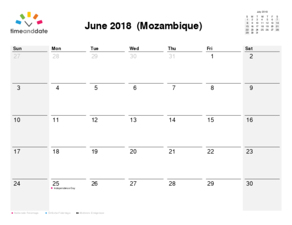 Kalender für 2018 in Mosambik