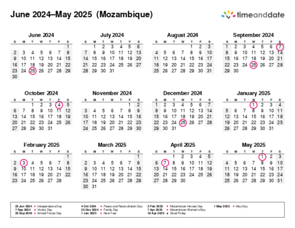 Kalender für 2024 in Mosambik
