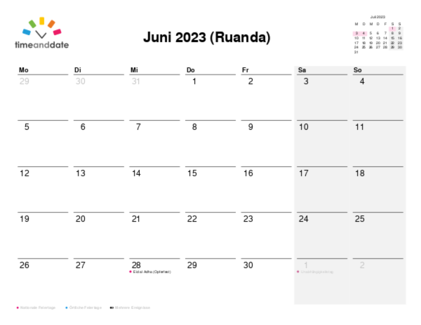 Kalender für 2023 in Ruanda