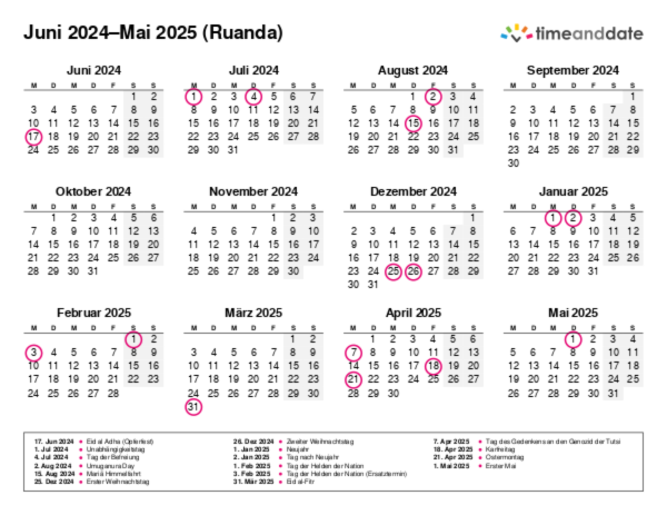 Kalender für 2024 in Ruanda