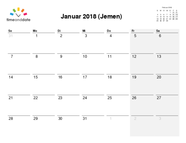Kalender für 2018 in Jemen