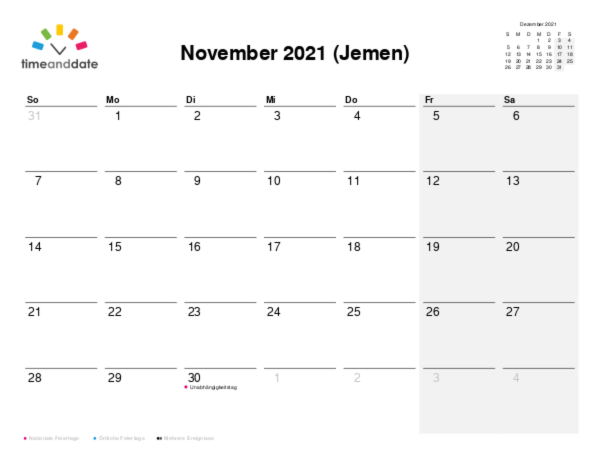 Kalender für 2021 in Jemen