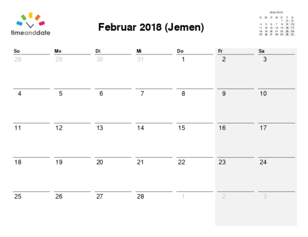 Kalender für 2018 in Jemen