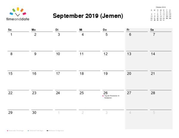 Kalender für 2019 in Jemen