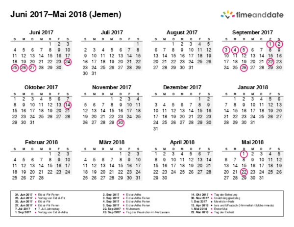 Kalender für 2017 in Jemen