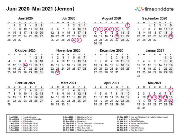 Kalender für 2020 in Jemen