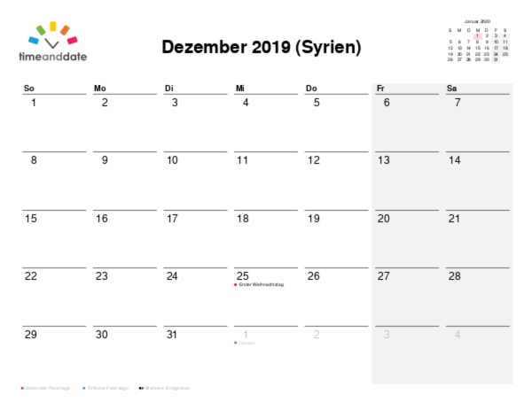 Kalender für 2019 in Syrien