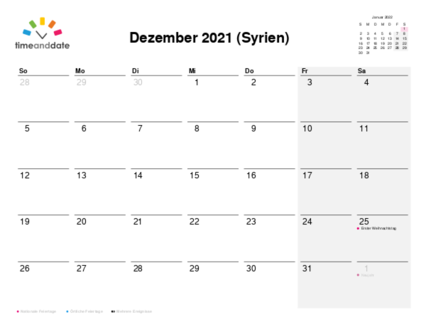 Kalender für 2021 in Syrien