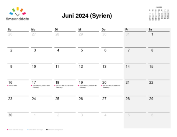 Kalender für 2024 in Syrien