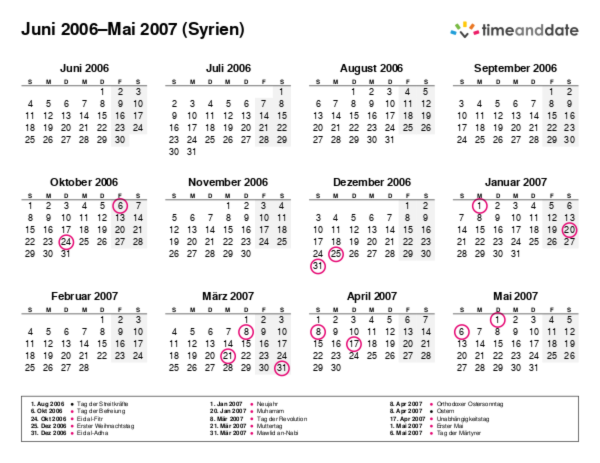 Kalender für 2006 in Syrien