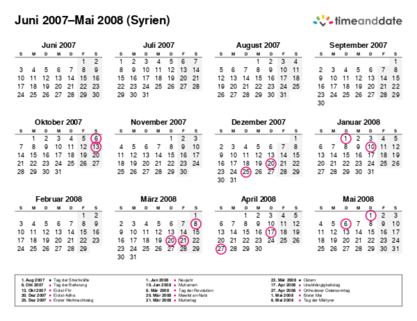 Kalender für 2007 in Syrien