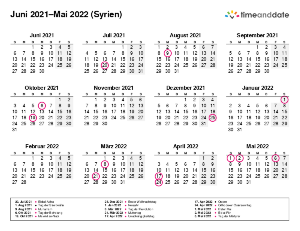 Kalender für 2021 in Syrien