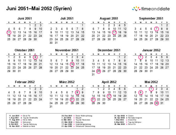 Kalender für 2051 in Syrien