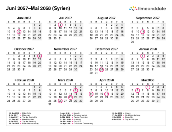 Kalender für 2057 in Syrien