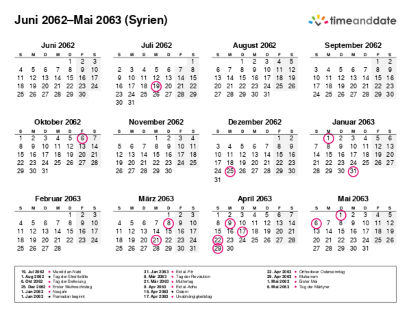 Kalender für 2062 in Syrien