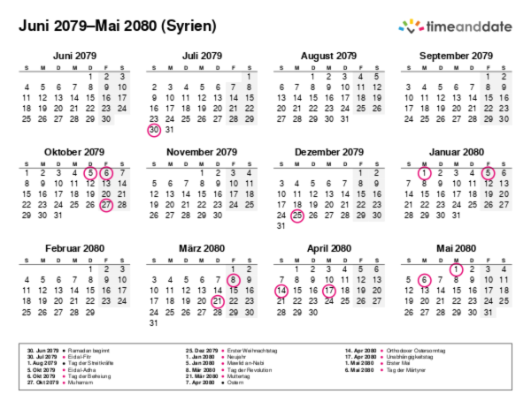 Kalender für 2079 in Syrien