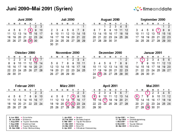 Kalender für 2090 in Syrien