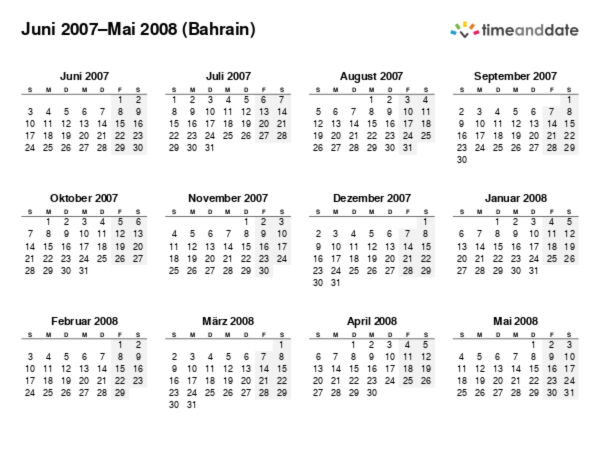 Kalender für 2007 in Bahrain