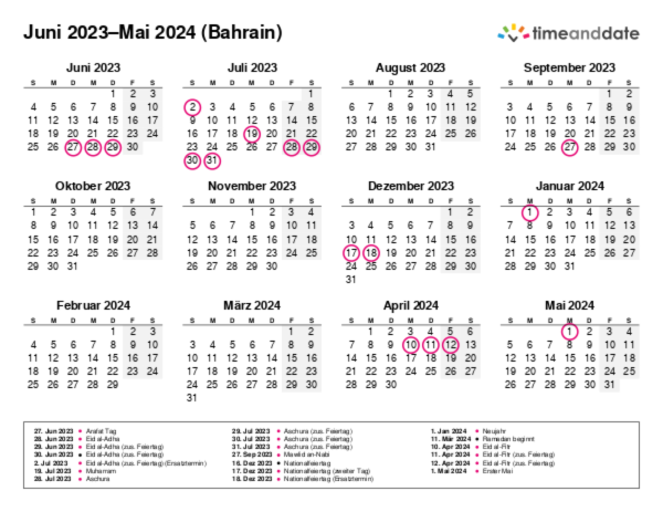 Kalender für 2023 in Bahrain