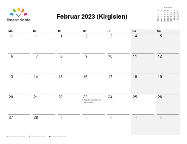 Kalender für 2023 in Kirgisien