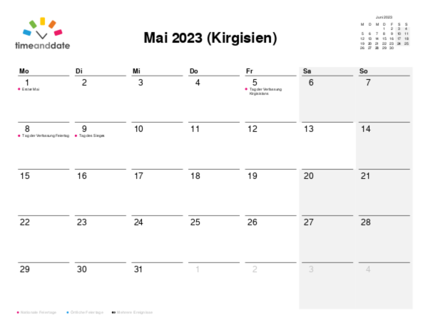 Kalender für 2023 in Kirgisien