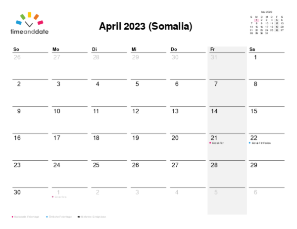 Kalender für 2023 in Somalia
