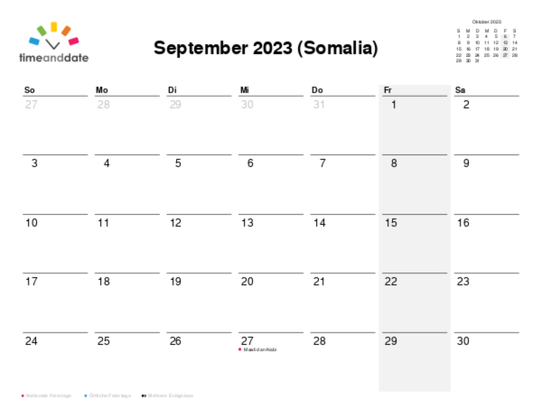 Kalender für 2023 in Somalia
